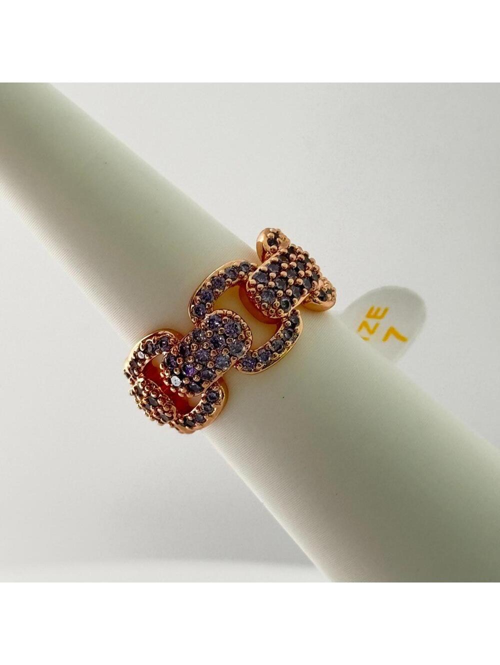 Bomb Party Ring Sz 7 โFirst Days of Summerโ Purple Topaz on Rose Gold Links